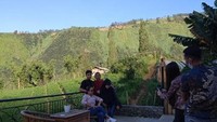 Area teras di Kedai Kopi Gunung ini menawarkan area bersantai dengan pemandangan Gunung Bromo. Salah satu sudutnya bahkan menjadi rebutan pelanggan yang ingin berfoto dengan latar belakang Gunung Bromo yang gagah. Foto: Instagram/Istimewa