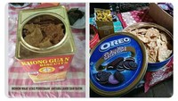 Banyak orang yang memanfaatkan kaleng biskuit untuk jadi wadah rempeyek. Alhasil membuat banyak orang berharap bahwa isinya adalah biskuit. Foto: Instagram/Twitter