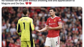 Tidak ada fans sepakbola yang tidak menunjukkan cinta dan apresiasi ke Maguire dan De Gea, sindir akun ini. Foto: Twitter