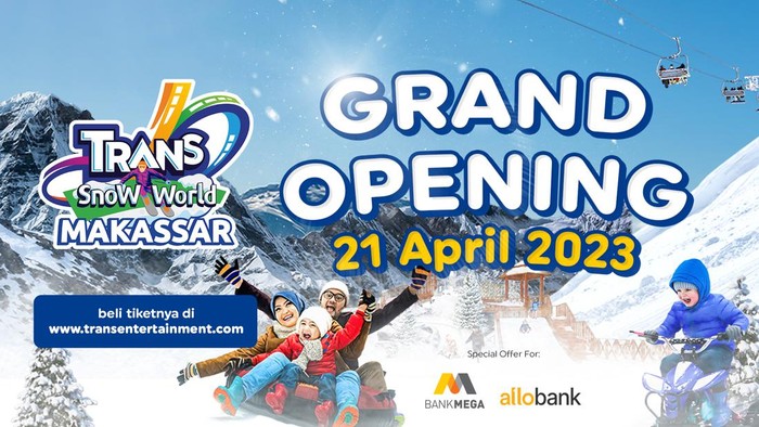 Trans Snow World Makassar diresmikan hari ini, 21 April 2023.