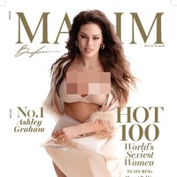 Tampil di sampul majalah edisi Hot 100, wanita 35 tahun ini mengenakan lingerie dan mantel bulu bernuansa nude. Dalam artikelnya, majalah Maxim menyebut Ashley Graham sebagai ‘Queen of Curves’. Foto: Dok. Maxim