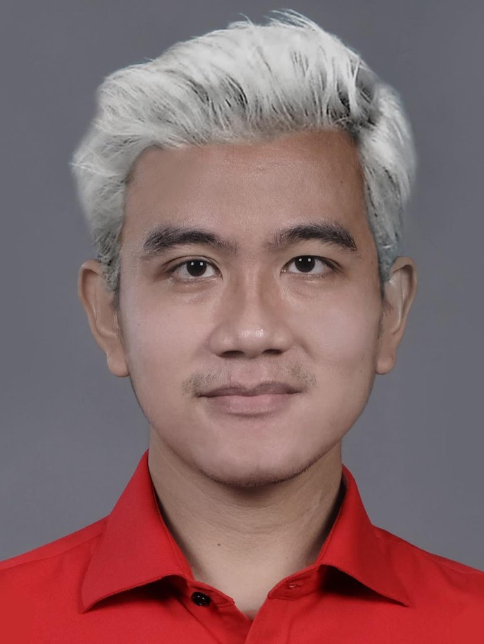 Foto Wali Kota Solo Gibran Rakabuming Raka saat diedit dengan rambut warna putih.