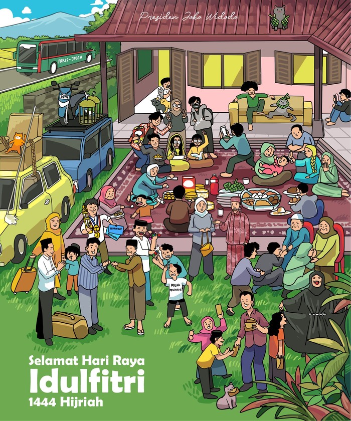Jokowi Posting Poster 'Selamat Hari Raya Idul Fitri', Ada Kucing Oyen Mudik (dok Twitter Jokowi) Jokowi Posting Poster 'Selamat Hari Raya Idul Fitri', Ada Kucing Oyen Mudik (dok Twitter Jokowi)