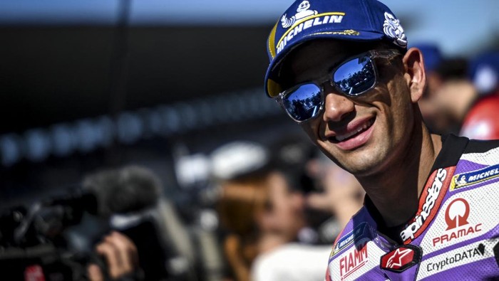 Ducati Spanish rider Jorge Martin smiles after the MotoGP qualifying session of the Portuguese Grand Prix at the Algarve International Circuit in Portimao on March 25, 2023. (Photo by PATRICIA DE MELO MOREIRA / AFP) (Photo by PATRICIA DE MELO MOREIRA/AFP via Getty Images)
