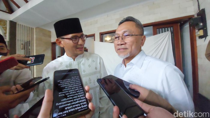 Menparekraf Sandiaga Uno 2 kali bertemu Mendag Zulkifli Hasan (Zulhas) di hari pertama Lebaran Idul Fitri (Rumondang N/detikcom)