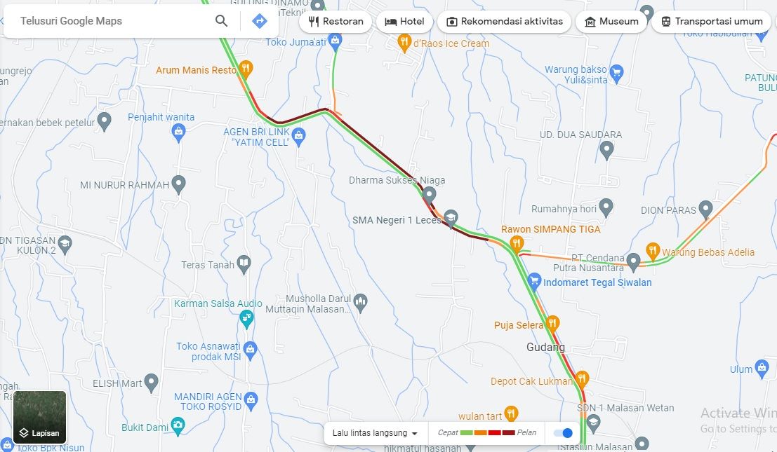 Pantauan kepadatan lalu lintas jalur Probolinggo-Lumajang dari Google Maps.
