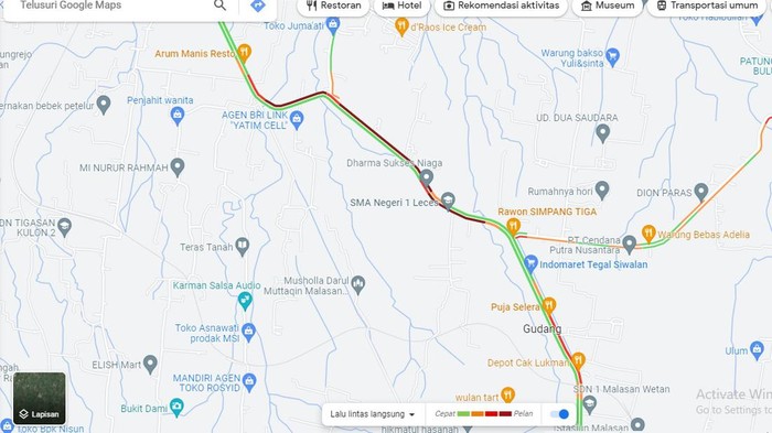 Pantauan kepadatan lalu lintas jalur Probolinggo-Lumajang dari Google Maps.