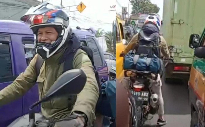 Ariel Noah balik mudik naik motor BMW G310GS.