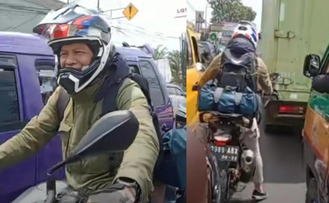 Ariel Noah balik mudik naik motor BMW G310GS.