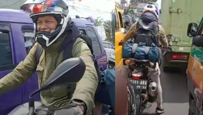 Ariel Noah balik mudik naik motor BMW G310GS.