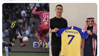Cara berbeda Ronaldo dan Messi dalam menghancurkan Al Nassr. Ronaldo gabung malah jadi berabe. Foto: Twitter
