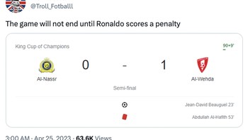 Ronaldo gagal membawa Al Nassr melaju, justru keok di babak semifinal Piala Raja Saudi tadi malam. Foto: Twitter