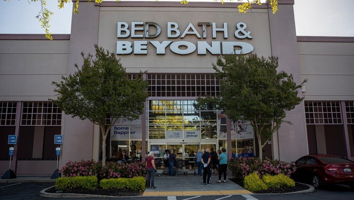 Customers wait to enter a Bed Bath & Beyond store in Pleasant Hill, California, US, on Monday, April 24, 2023. Bed Bath & Beyond Inc. will close all of its stores and liquidate inventory over the next two months after the company filed for Chapter 11 bankruptcy on Sunday. Photographer: David Paul Morris/Bloomberg via Getty Images