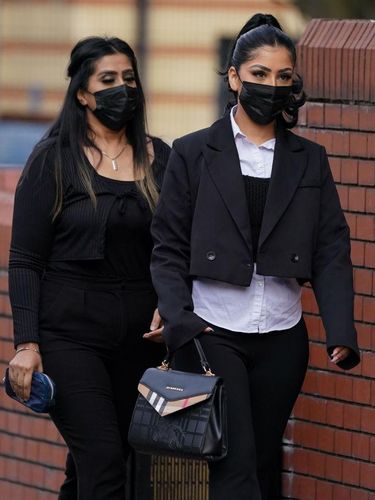 Mahek Bukhari (right) and her mother Ansreen Bukhari arrive at Leicester Crown Court where they are of facing two counts of murder and two alternative charges of manslaughter. It has been alleged that the defendants were involved in the deaths of Saqib Hussain and Mohammed Hashim Ijazuddin, both 21, whose car crashed on the A46 near Leicester just after midnight on February 11 2022. Picture date: Monday April 24, 2023. (Photo by Jacob King/PA Images via Getty Images)