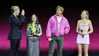 Greta Gerwig, America Ferarra, Ryan Gosling dan Margot Robbie saat menghadiri CinemaCon 2023. Getty Images/Ethan Miller