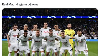 Sama-sama punya jersey utama berwarna putih-putih dan mengalami kekalahan besar. Real Madrid rasa Tottenham Hotspur. Foto: Twitter