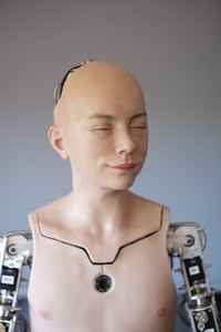 PISA, ITALY - APRIL 26: A portrait of the humanoid robot Abel at the Pisa University on April 26, 2023 in Pisa, Italy. The humanoid robot Abel has been created by bioengineers at the Pisa University and Gustav Hegel, an FX artist from Biomimic company, to read human emotions and ultimately become a companion for people with autism or Alzheimers. Abel is the first example of a highly realistic humanoid robot capable of exploiting artificial intelligence and managing it within a social context, considering the emotions of his interlocutors.  (Photo by Vittorio Zunino Celotto/Getty Images)