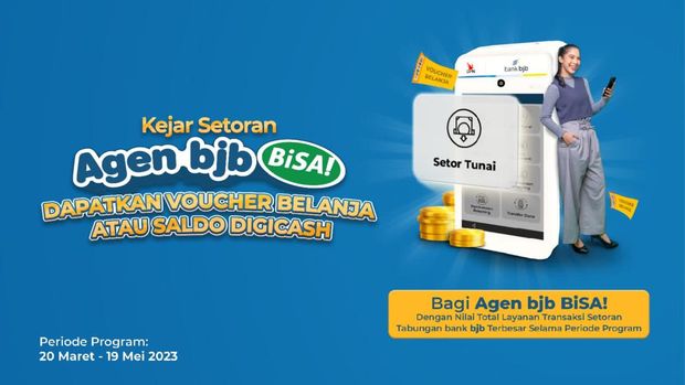 bank bjb menghadirkan promo Kejar Setoran Agen bjb BiSA! bagi Agen bjb BiSA!. Dalam program ini, bank bjb memberikan hadiah voucher belanja atau saldo DigiCash untuk para Agen bjb BiSA! yang berhasil melayani dan menghimpun jumlah nilai setoran tunai (total amount) terbesar khusus produk tabungan bank bjb selama periode program yang berlaku 20 Maret-19 Mei 2023.