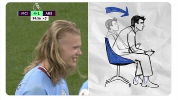 Gol yang ditorehkan Haaland di laga Man City Vs Arsenal memecahkan rekor. Foto: Twitter