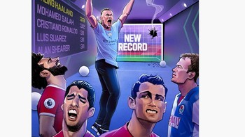 Haaland jadi pemain pertama yang bikin 33 gol selama semusim, melewati rekor 32 gol Mohamed Salah di 2017/2018. Foto: Twitter