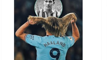 Saat ini Haaland memimpin daftar top scorer Premier League, unggul jauh dari Harry Kane yang baru bikin 22 gol. Foto: Twitter