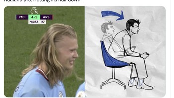 Erling Haaland berambut panjang jadi gacor. Foto: Twitter