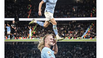 Haaland menghabisi Arsenal dengan rambut panjang tergerai. Foto: Twitter