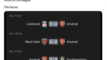 Tersingkir dari Europa League, Arsenal bisa fokus di Premier League tapi hasilnya tak sesuai harapan. Foto: Twitter