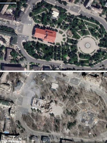 Penampakan Wilayah Mariupol di Donetsk, Ukraina Sebelum dan sesudah terjadi invasi militer Rusia. (Twitter @Belerez1)