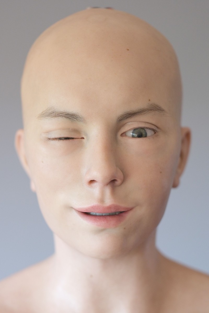 PISA, ITALY - APRIL 26: A portrait of the humanoid robot Abel at the Pisa University on April 26, 2023 in Pisa, Italy. The humanoid robot Abel has been created by bioengineers at the Pisa University and Gustav Hegel, an FX artist from Biomimic company, to read human emotions and ultimately become a companion for people with autism or Alzheimer's. Abel is the first example of a highly realistic humanoid robot capable of exploiting artificial intelligence and managing it within a social context, considering the emotions of his interlocutors.  (Photo by Vittorio Zunino Celotto/Getty Images)