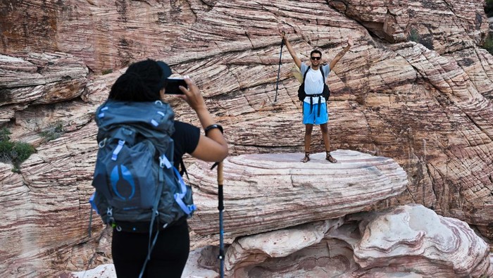 LAS VEGAS, NV - APRIL 23: A view of Red Rock Canyon near Las Vegas in Clark County of Nevada, United States on April 23, 2023. (Photo by Tayfun Coskun/Anadolu Agency via Getty Images)