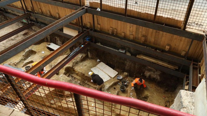 PARIS, FRANCE - APRIL 21: A view of an excavation site where archeologists unearth 50 graves in an ancient necropolis just meters away from the busy Port-Royal train station in Paris, France on April 21, 2023. The ancient site offers a rare glimpse of life in the modern-day French capital's predecessor, Lutetia, nearly 2,000 years ago. The 