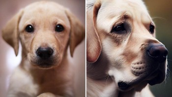 Hasilnya tampak begitu seperti anjing sungguhan meski jika dilihat lebih dekat ada beberapa kekurangan kecil. Untuk foto kali ini, anjing AI ada di kanan. Foto: THE U.S. SUN / BING / UNSPLASH