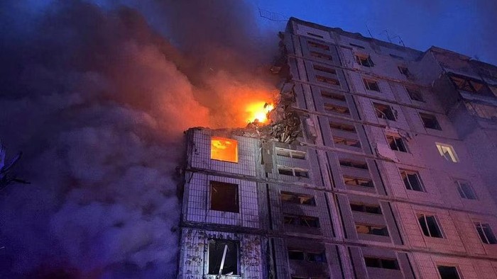 A view shows a heavily damaged residential building hit by a Russian missile, amid Russias attack on Ukraine, in Uman, Cherkasy region, Ukraine April 28, 2023. Press service of the Interior Ministry of Ukraine/Handout via REUTERS