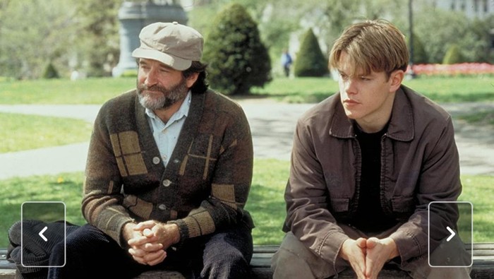 Cuplikan adegan Robin Williams dan Matt Damon di Good Will Hunting (1997).