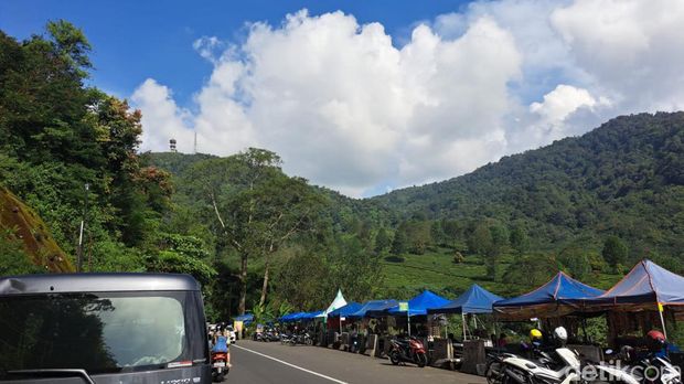 Lalu lintas (lalin) di jalur Puncak, Kabupaten Bogor, Jawa Barat (Jabar) dilaporkan padat. Kendaraan arah Jakarta padat di kawasan kebun teh. (dok Pribadi/Lia)
