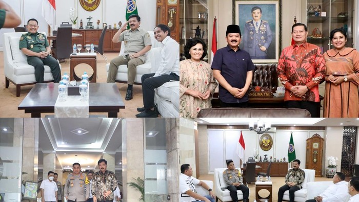 Menteri ATR/BPR Marsekal (Purn) Hadi Tjahjanto menerima kunjungaMenteri ATR/BPR Marsekal (Purn) Hadi Tjahjanto menerima kunjungan para jenderal dari TNI dan Polri. (Dok. Instagram Hadi Tjahjanto)
