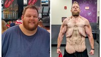 Seorang pria di Carolina Selatan, Amerika Serikat, baru-baru ini viral setelah membagikan foto penurunan berat badannya yang begitu drastis di media sosialnya. Pria bernama Cole Prochaska itu mengaku berhasil memangkas habis lemak tubuhnya menjadi 152 kg dari 272 kg dalam kurun waktu dua tahun. (Foto: Twitter @3to1fitnesspro)