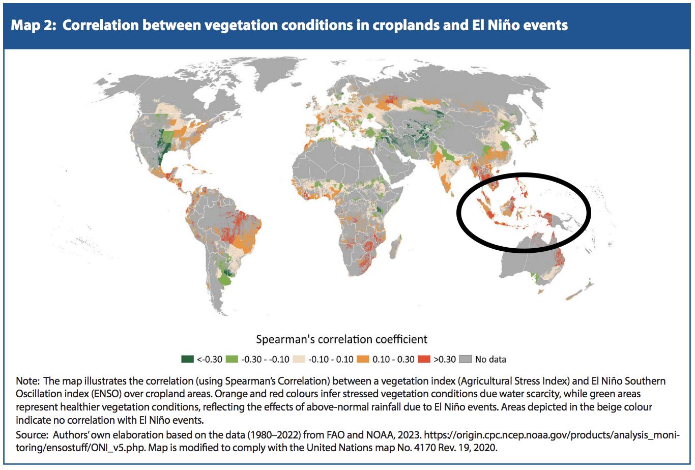 Peta Ancaman Kekeringan Ekstrem Akibat El Nino 2023 menurut Laporan FAO edisi 27 April 2023. (Dok. Food and Agriculture Organization)