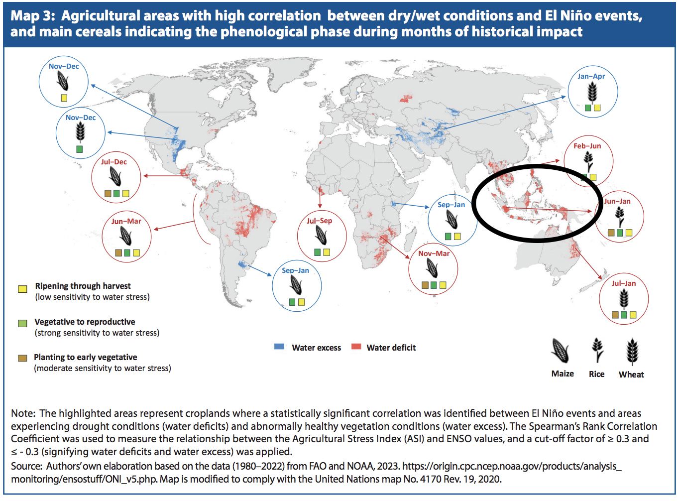 Peta Ancaman Kekeringan Ekstrem Akibat El Nino 2023 menurut Laporan FAO edisi 27 April 2023. (Dok. Food and Agriculture Organization)