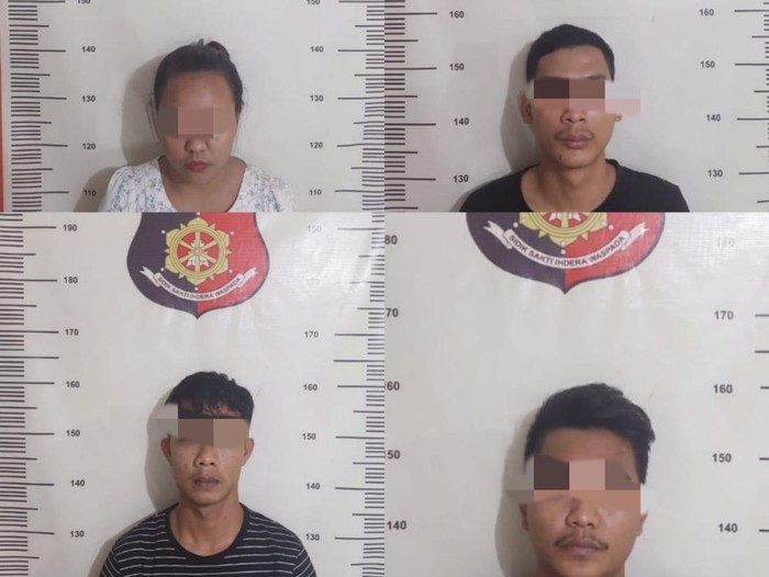4 pelaku pemerasan dan pengancaman saat diamankan Polsek Sekupang.(Dok Polsek Sekupang)