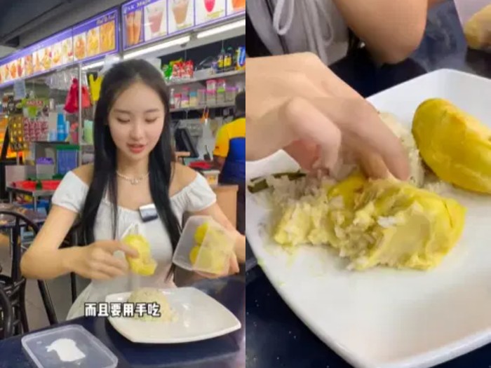 Vlogger asal China makan durian pakai nasi