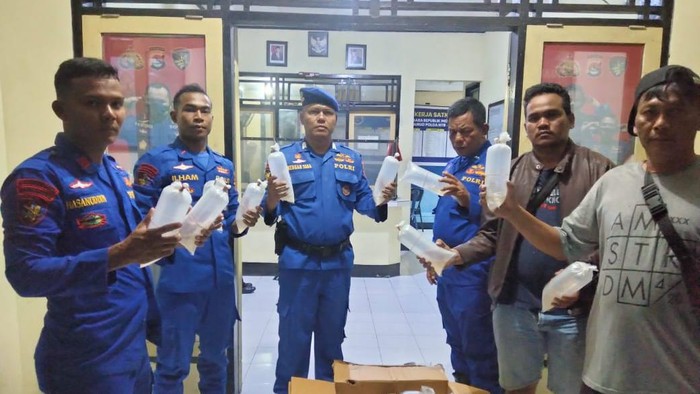 Pria asal Buleleng ditangkap Polda NTB saat selundupkan benih Lobster di Pelabuhan Lembar Lombok Barat, Jumat (28/4/2023).
