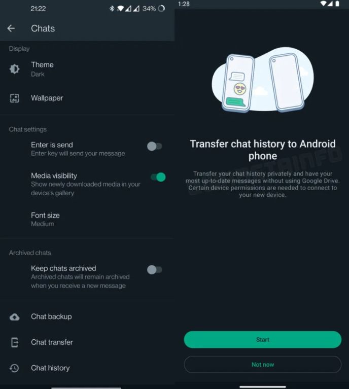 Tampilan fitur transfer chat WhatsApp tanpa cloud.