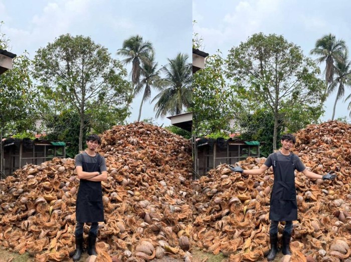 Foto pria yang mengalami kerugian usaha santan 100 kg yang sudah menghabiskan 400-500 butir kelapa.