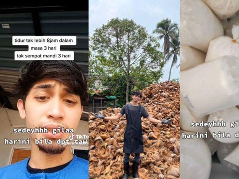 Foto pria yang mengalami kerugian usaha santan 100 kg yang sudah menghabiskan 400-500 butir kelapa.