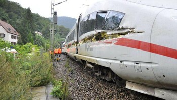 Buntut dari sebuah truk sampah jatuh ke rel dan disapu oleh kereta berkecepatan tinggi Di Lambrecht, Jerman (17 Agustus 2010). Foto: Reddit via Boredpanda