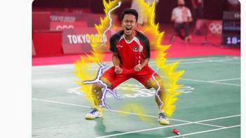Meme andalan saat Ginting juara... Super Saiyan...Foto: Twitter