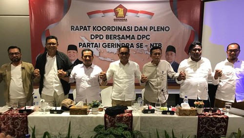Rapat Konsolidasi dan Pleno Bacaleg Partai Gerindra, NTB, di Astoria Hotel Mataram, Sabtu (29/4/2023). (Foto: Helmy Akbar/detikBali)