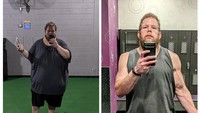 Pria bernama Cole Prochaska menjadi sorotan usai berhasil menurunkan berat badannya hingga 152 kg. Pria asal Carolina Selatan, Amerika Serikat itu berhasil menurunkan berat badannya dalam waktu 2 tahun. (Foto: Twitter @3to1fitnesspro)